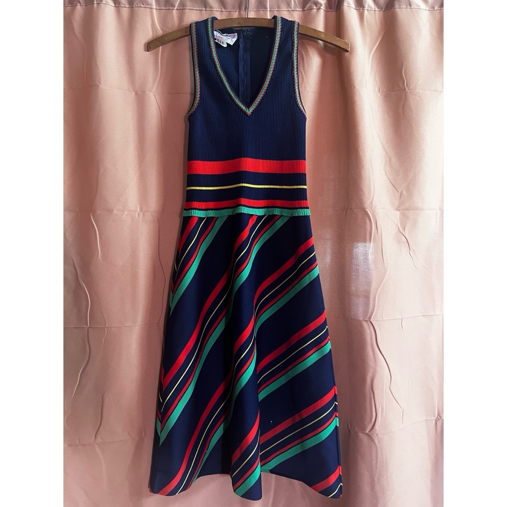 Striped knit Sleeveless 1970s Top and Skirt illusion Dress Giamo Knits